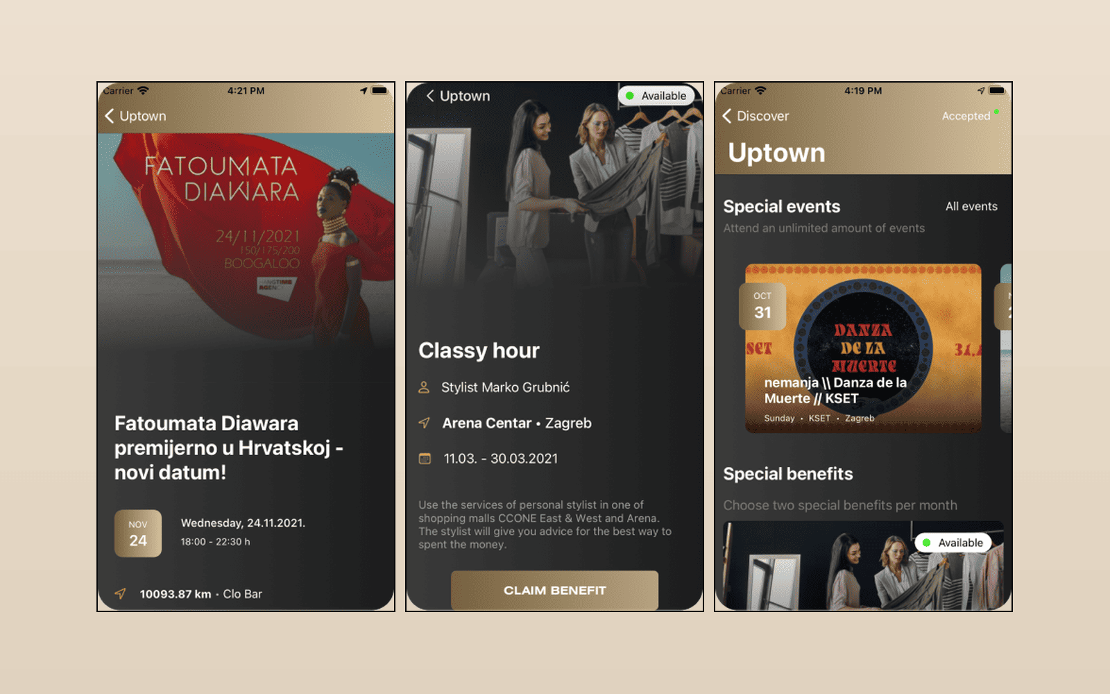 Ajmo!: event detail for a Croatian concert with date, time, and venue distance